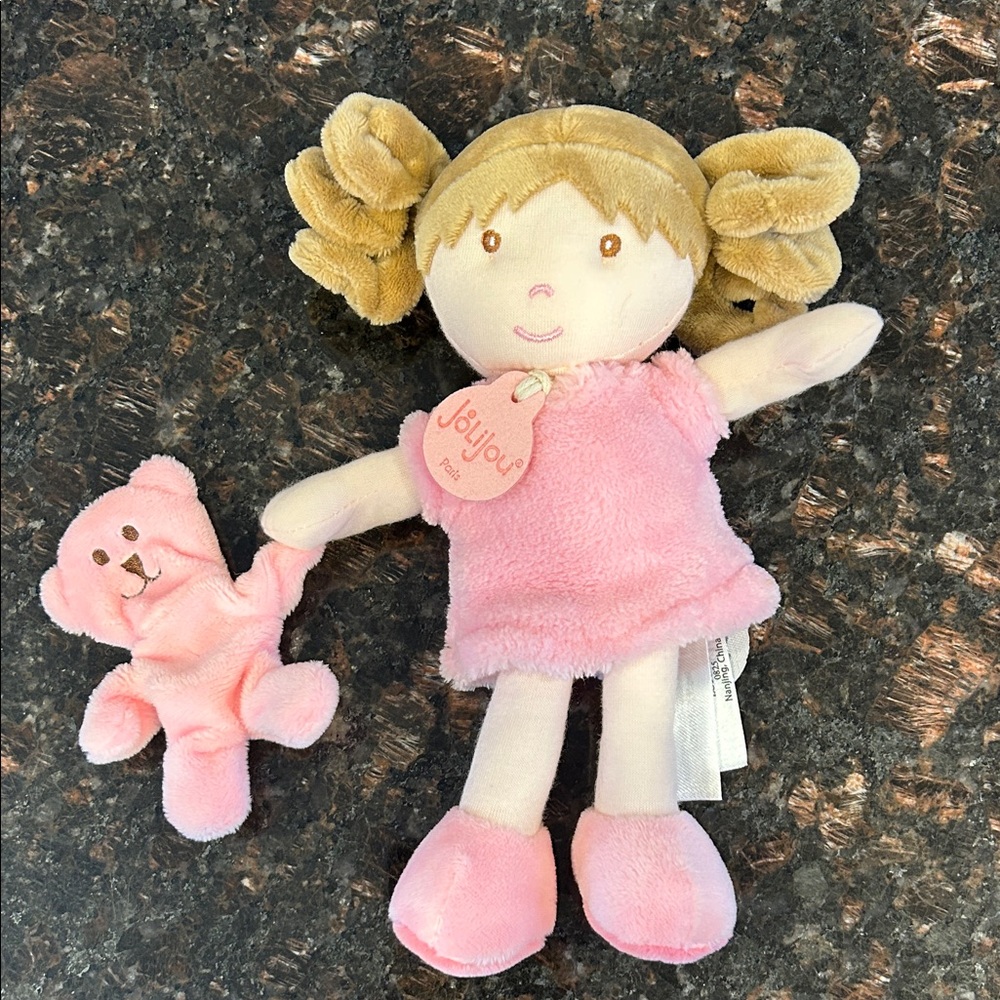 JoLiJou Pink and Tan Plush Doll with Teddy